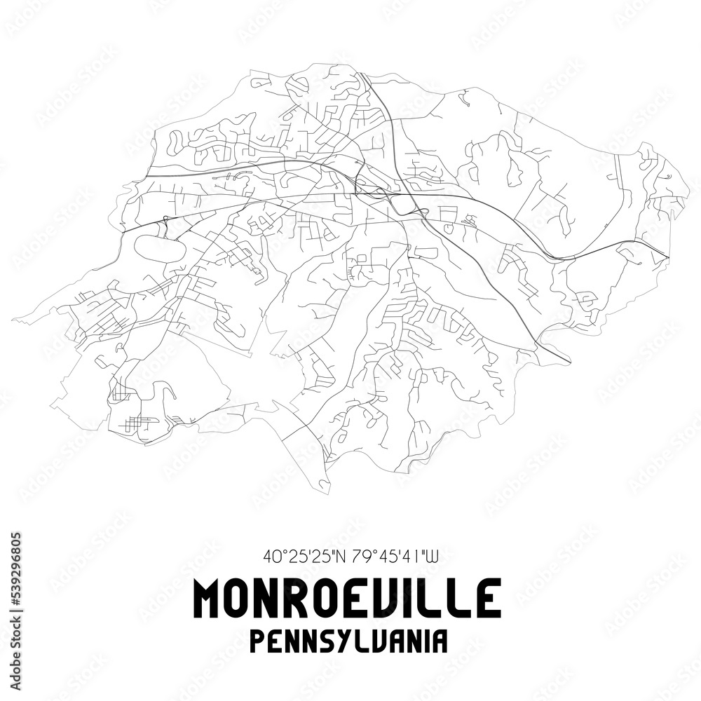 Monroeville Pennsylvania. US street map with black and white lines.