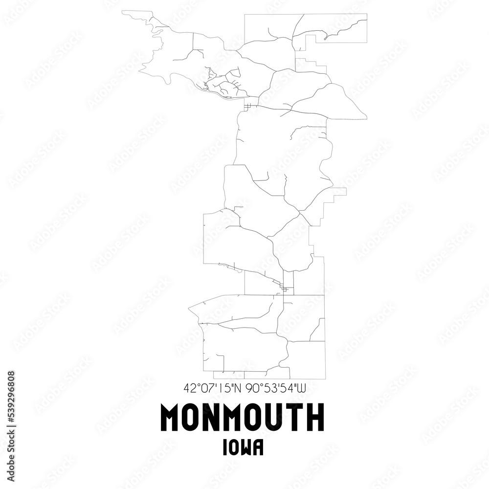 Monmouth Iowa. US street map with black and white lines. Monmouth Iowa. US street map with black and white lines.