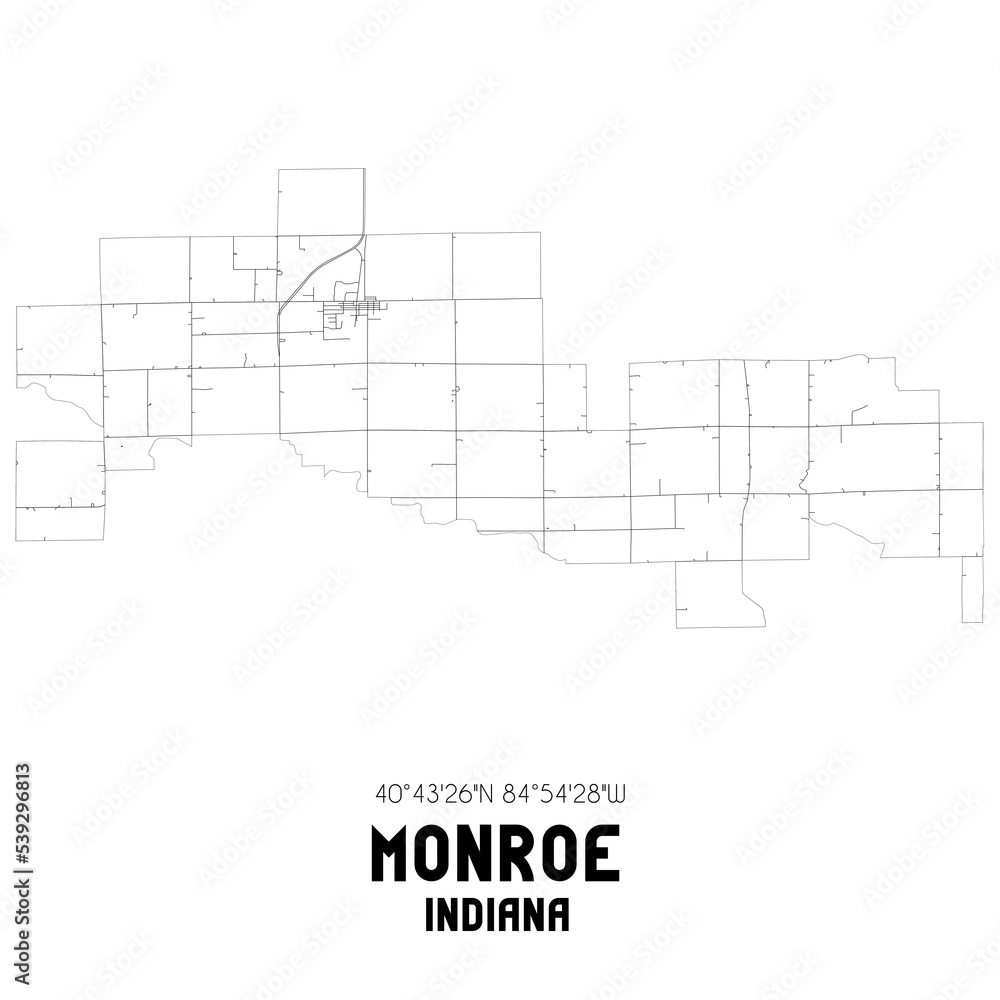 Monroe Indiana. US street map with black and white lines.