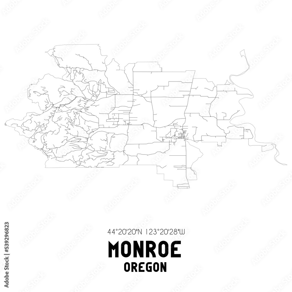 Monroe Oregon. US street map with black and white lines.