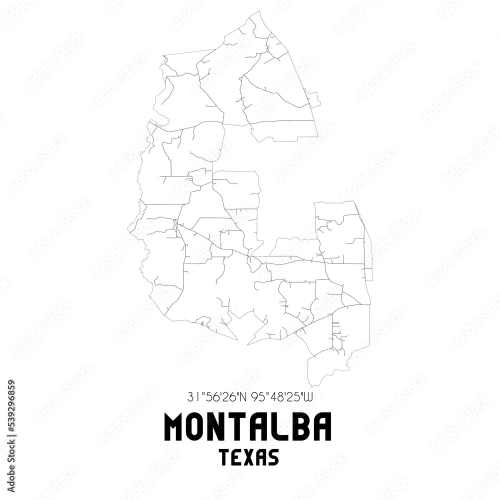 Montalba Texas. US street map with black and white lines.