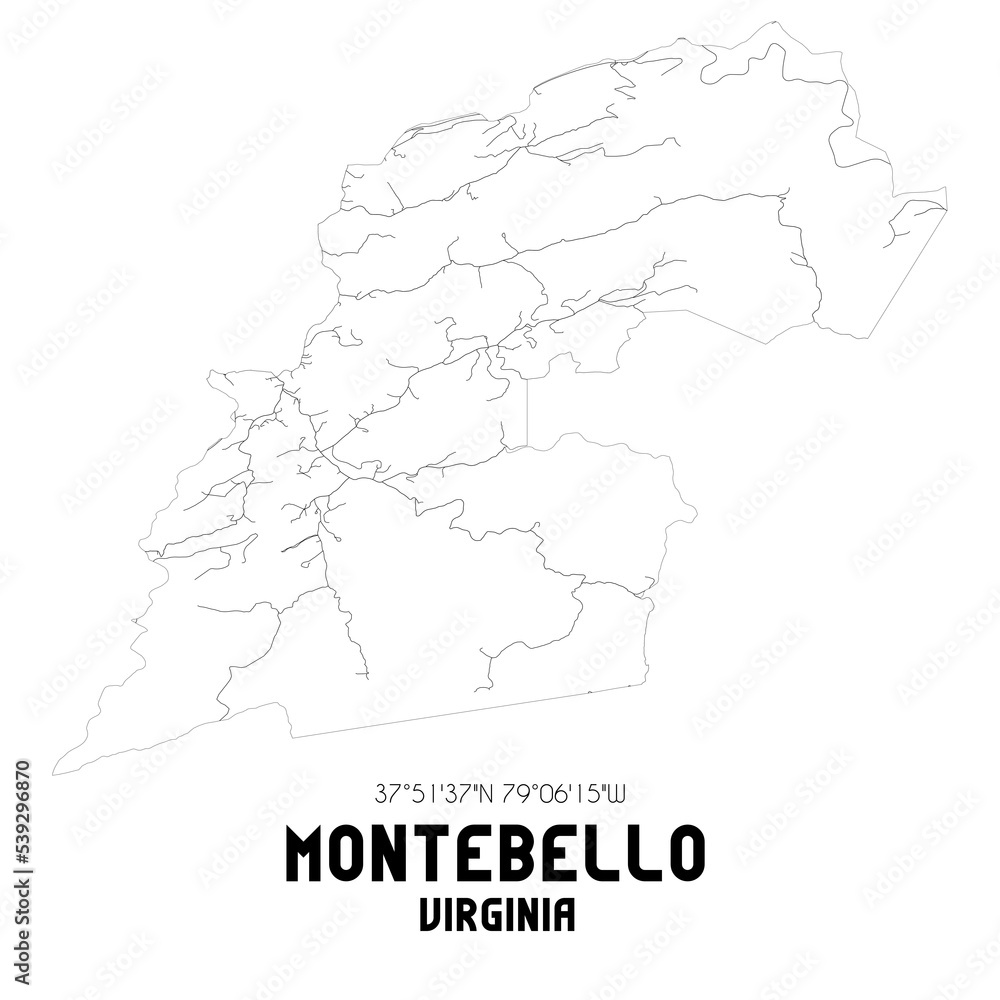 Montebello Virginia. US street map with black and white lines.