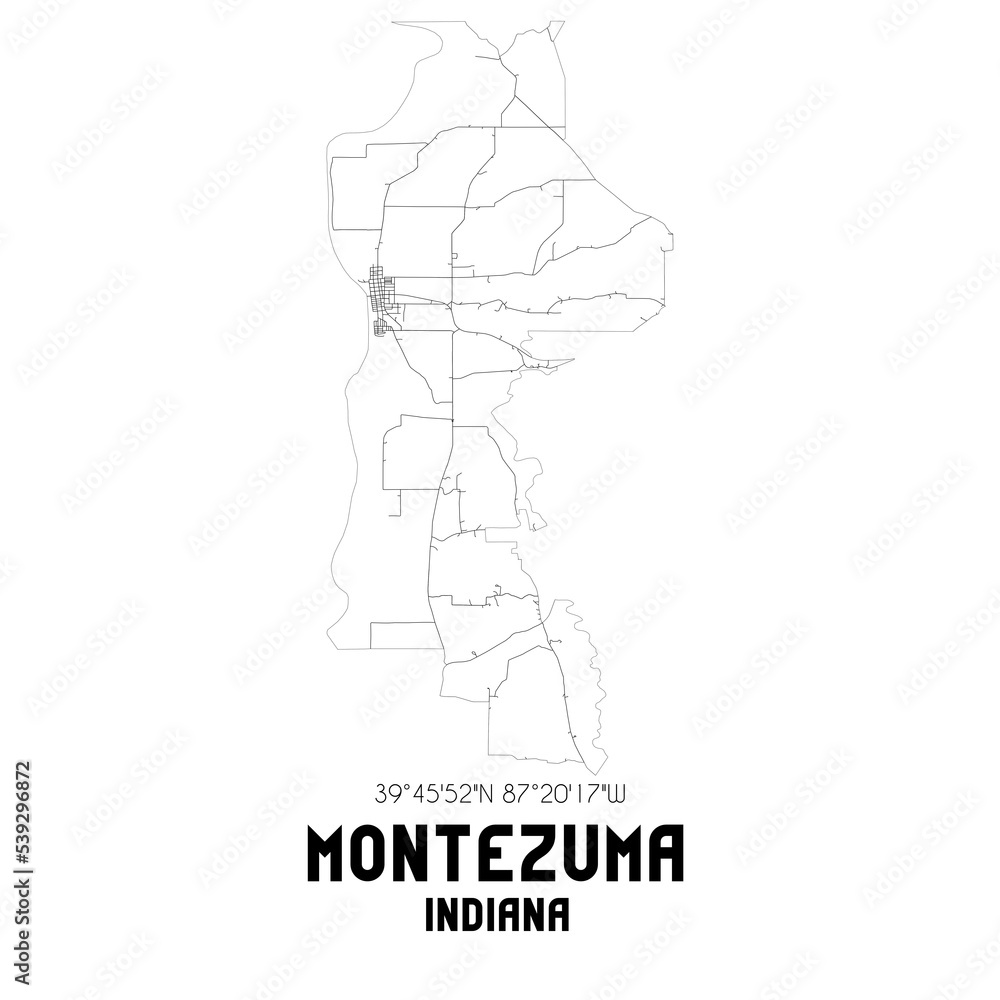 Montezuma Indiana. US street map with black and white lines. Montezuma Indiana. US street map with black and white lines.