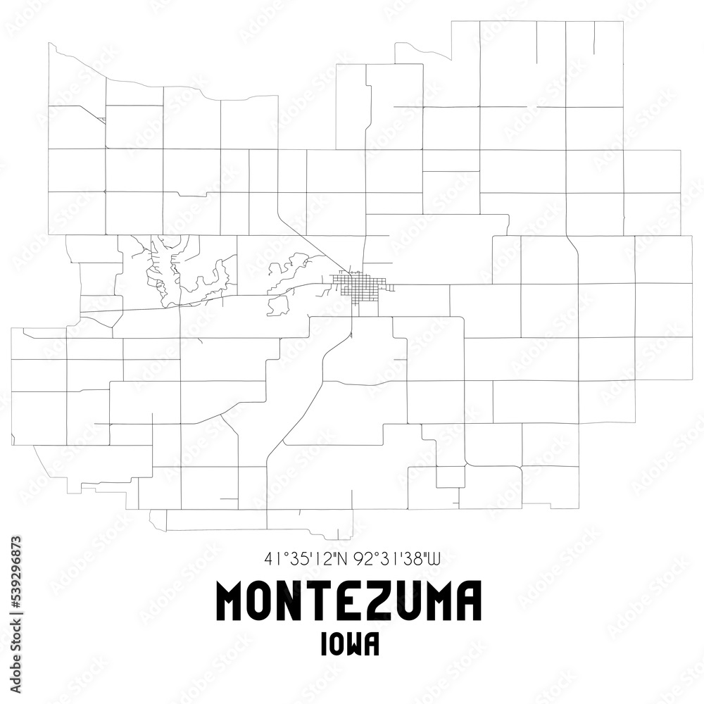 Montezuma Iowa. US street map with black and white lines. Montezuma Iowa. US street map with black and white lines.