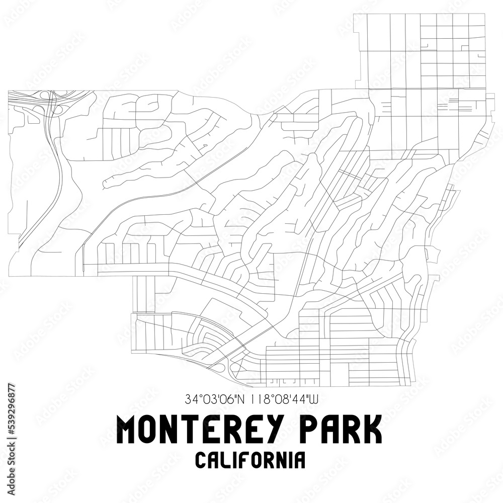 Monterey Park California. US street map with black and white lines. Monterey Park California. US street map with black and white lines.