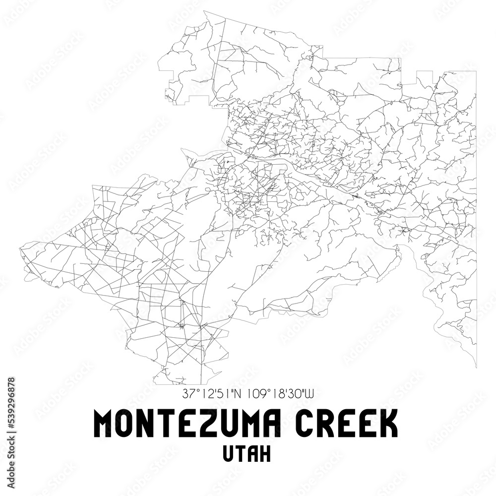Montezuma Creek Utah. US street map with black and white lines.