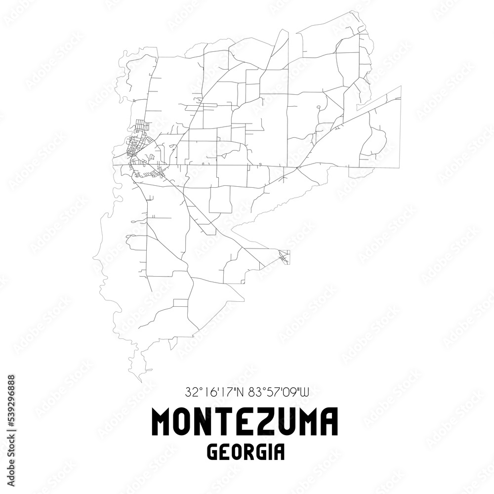 Montezuma Georgia. US street map with black and white lines.