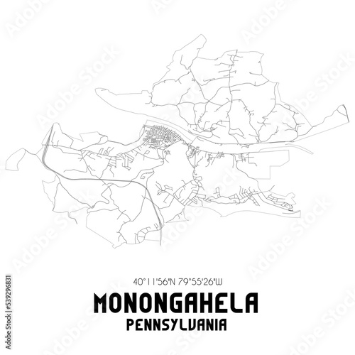 Monongahela Pennsylvania. US street map with black and white lines.
