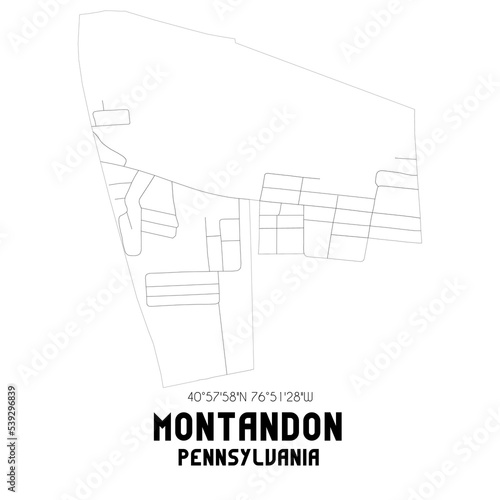 Montandon Pennsylvania. US street map with black and white lines.