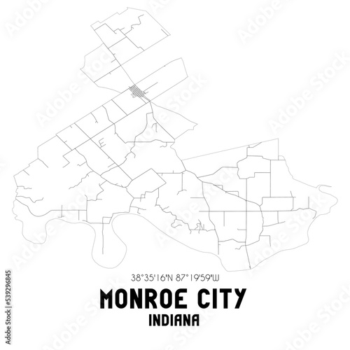 Monroe City Indiana. US street map with black and white lines.