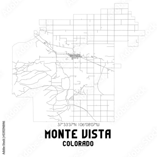 Monte Vista Colorado. US street map with black and white lines. photo