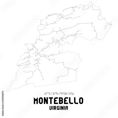 Montebello Virginia. US street map with black and white lines.
