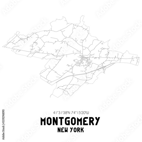 Montgomery New York. US street map with black and white lines.