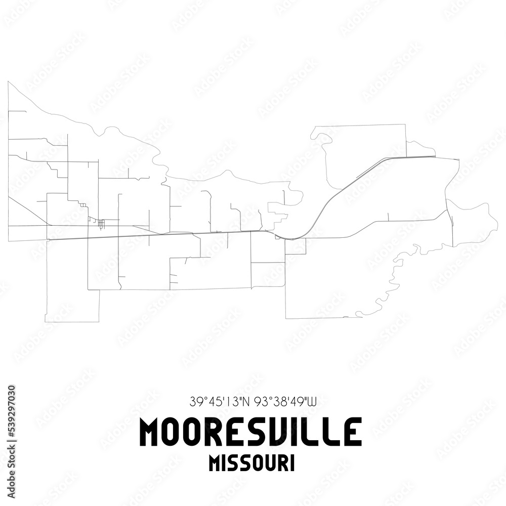Mooresville Missouri. US street map with black and white lines.