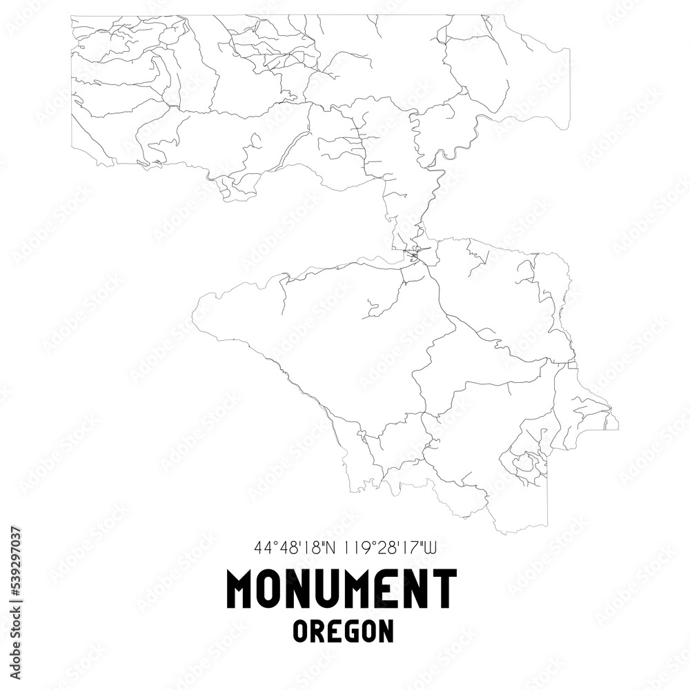Monument Oregon. US street map with black and white lines.