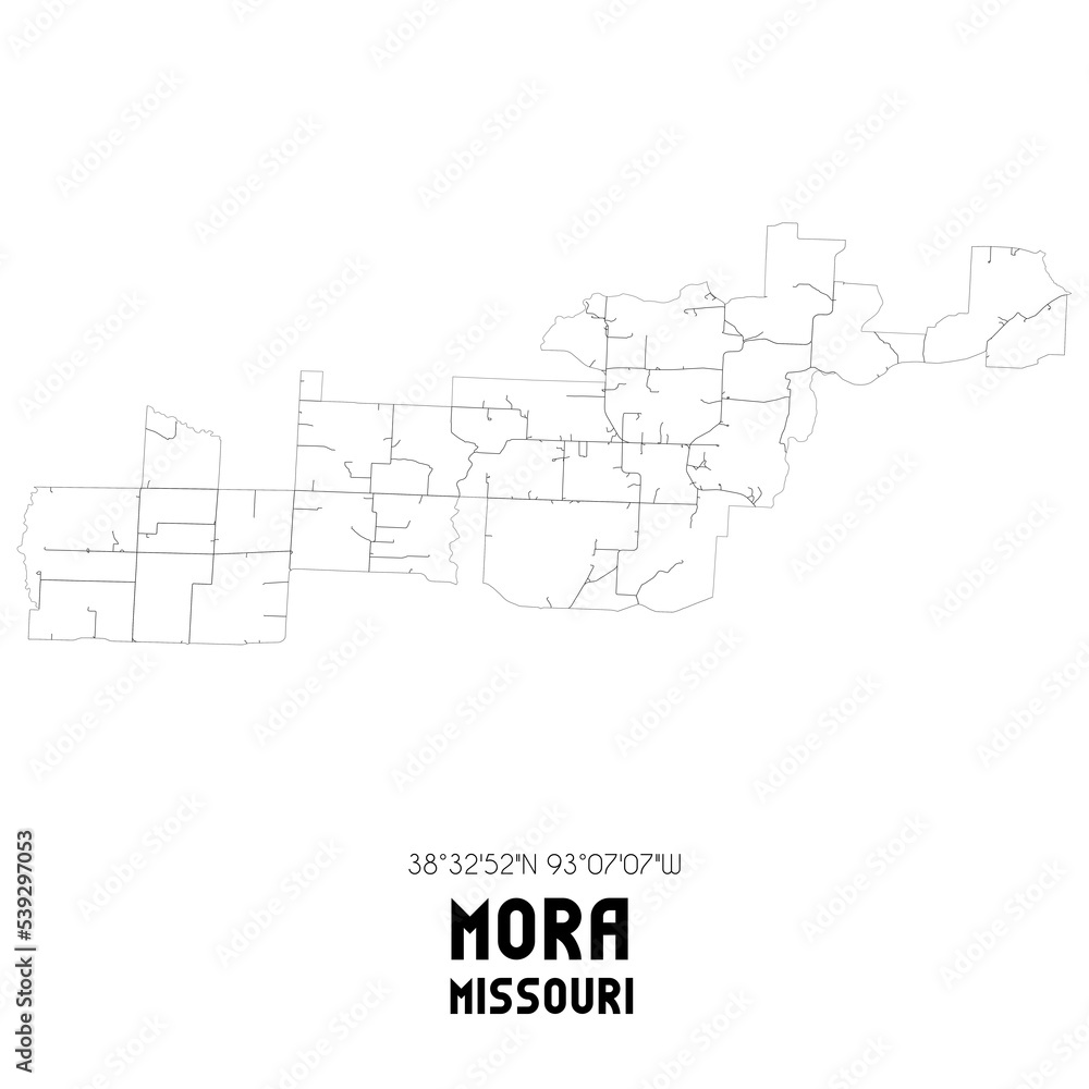 Mora Missouri. US street map with black and white lines.