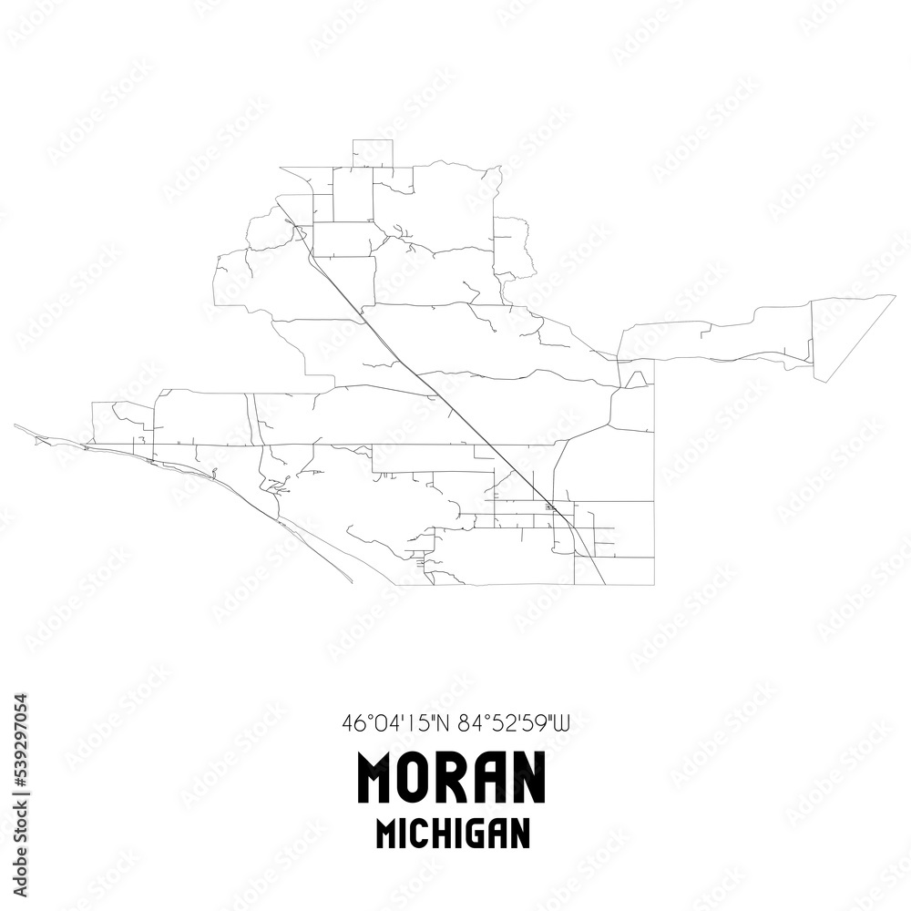 Moran Michigan. US street map with black and white lines.