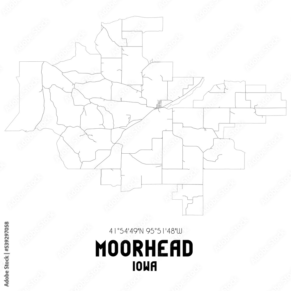 Moorhead Iowa. US street map with black and white lines.