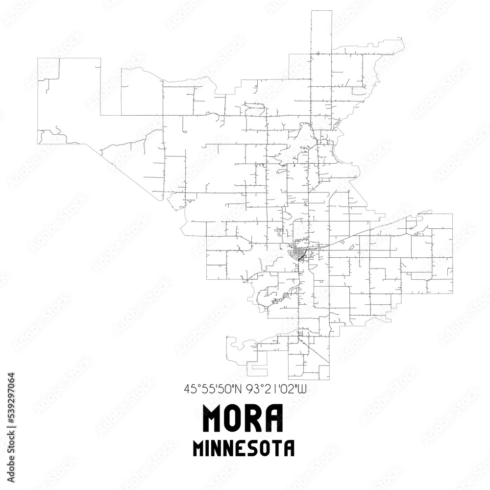 Mora Minnesota. US street map with black and white lines. Mora Minnesota. US street map with black and white lines.