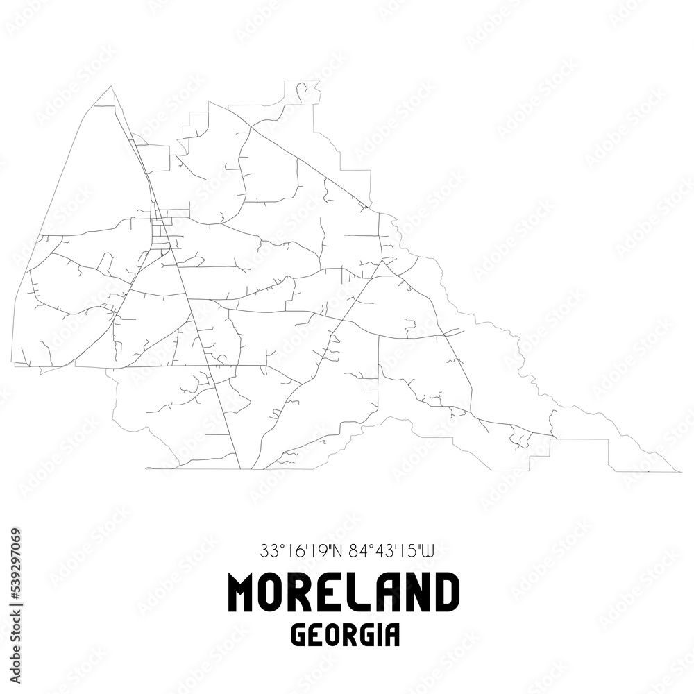 Moreland Georgia. US street map with black and white lines.