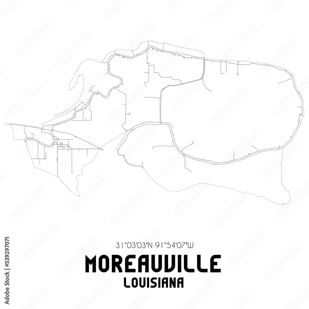 Moreauville Louisiana. US street map with black and white lines.