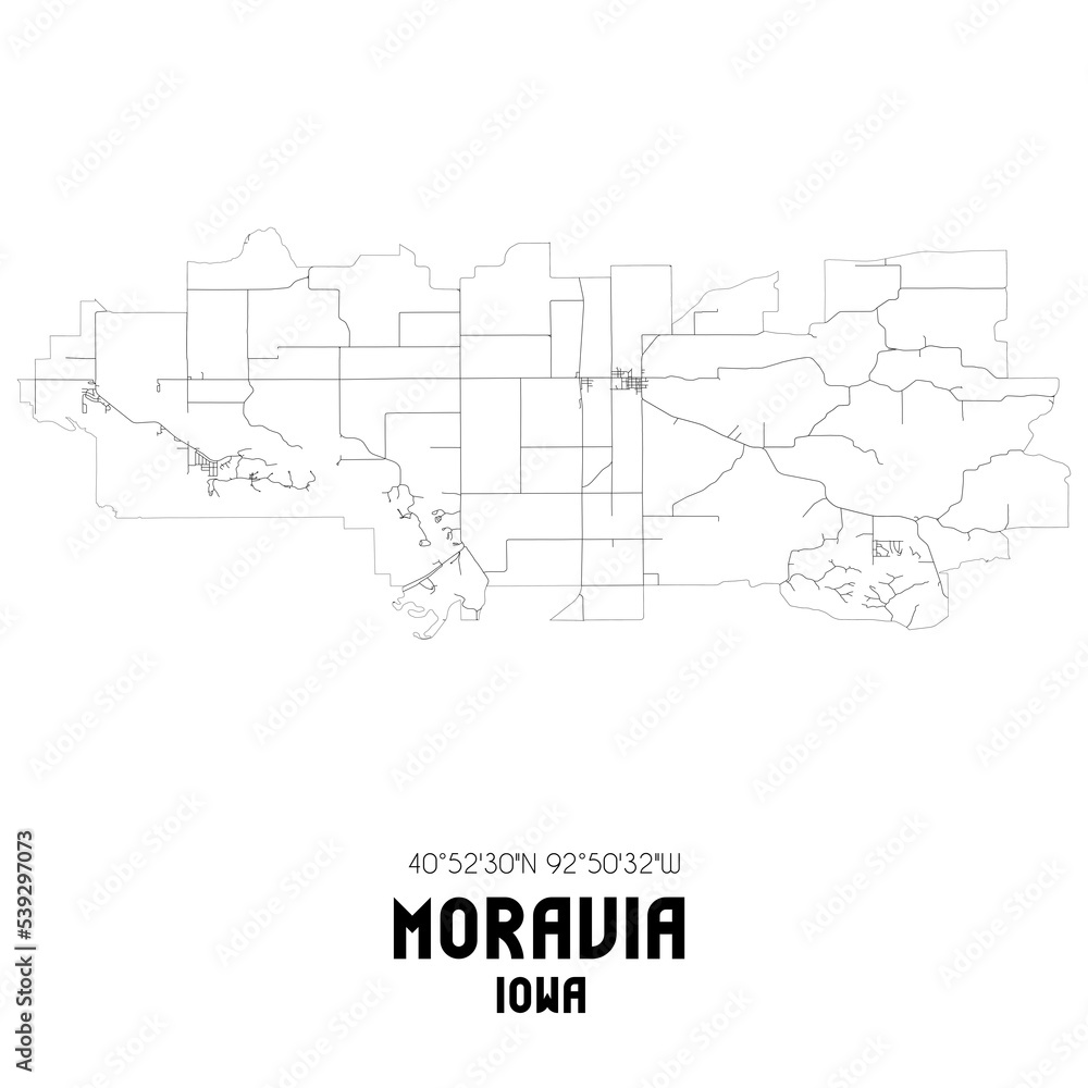 Moravia Iowa. US street map with black and white lines. Moravia Iowa. US street map with black and white lines.
