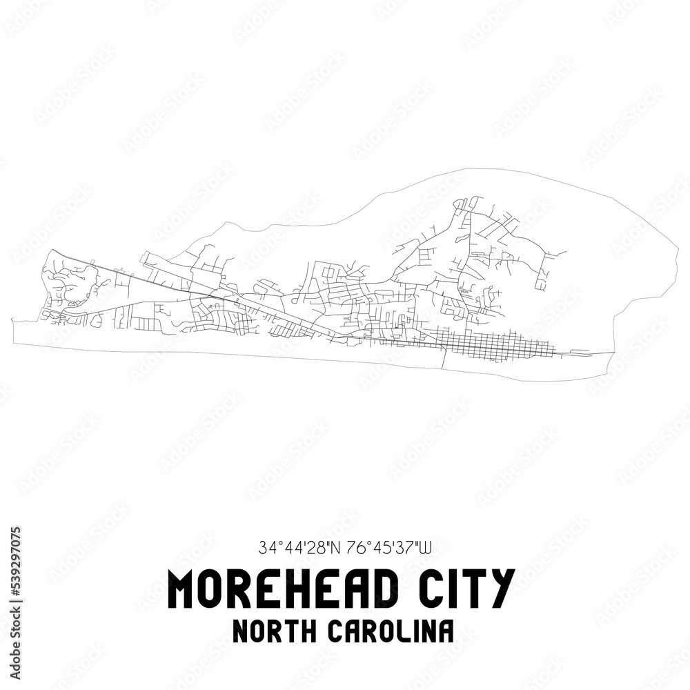 Morehead City North Carolina. US street map with black and white lines.
