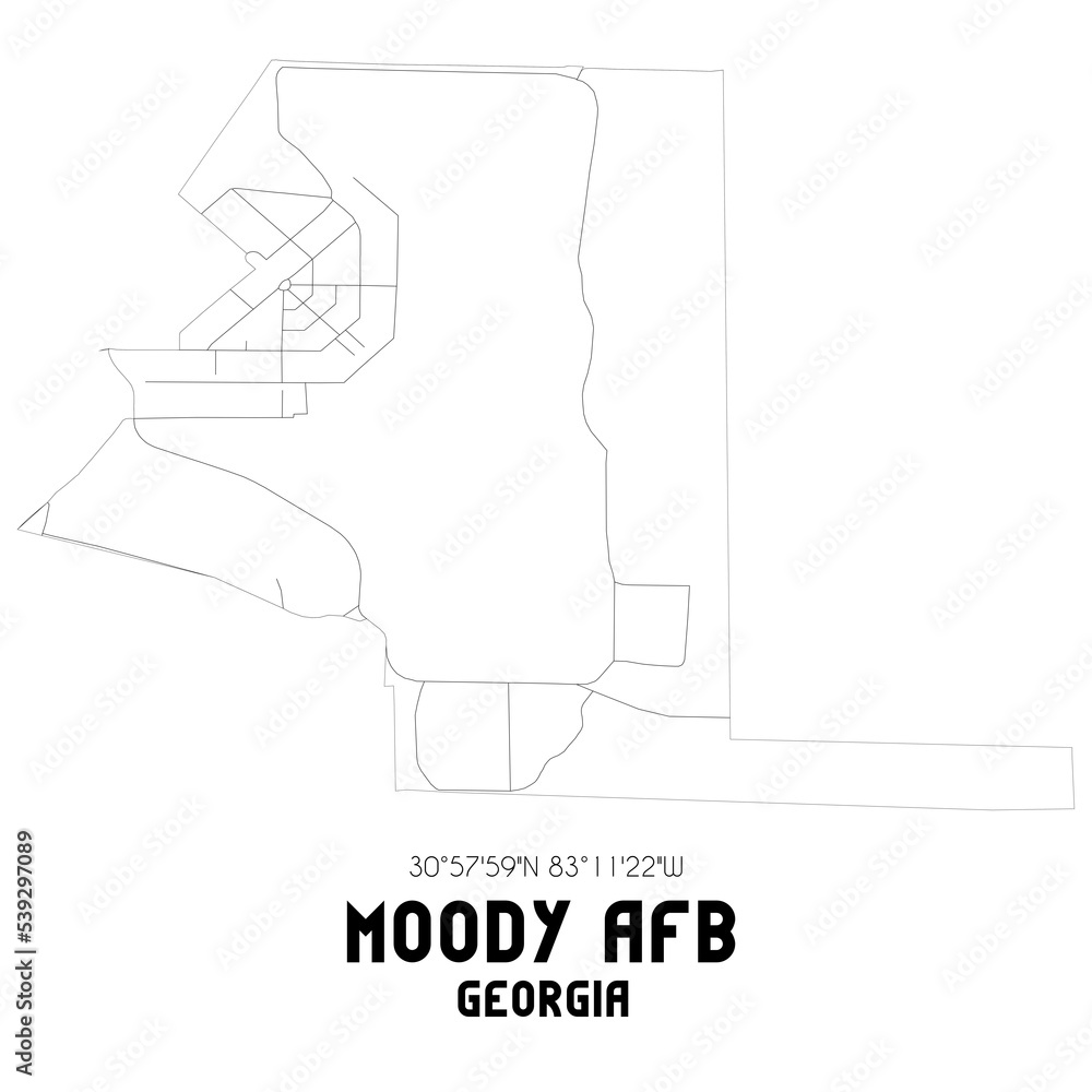 Moody Afb US street map with black and white lines. Stock
