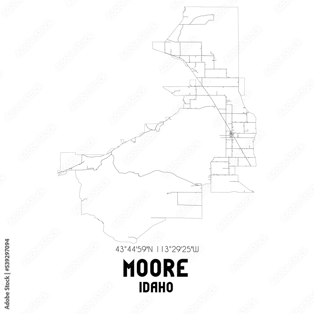 Moore Idaho. US street map with black and white lines.