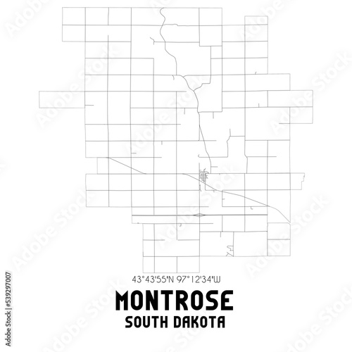 Montrose South Dakota. US street map with black and white lines.