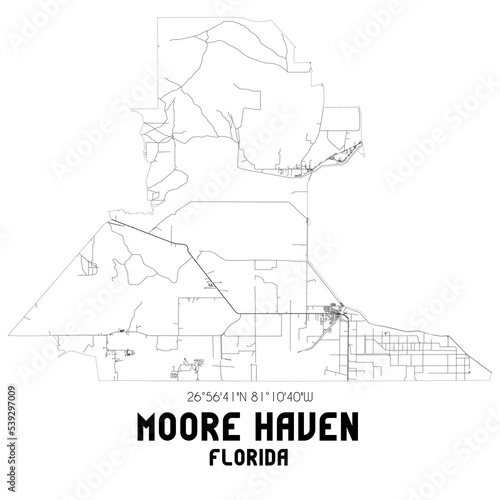 Moore Haven Florida. US street map with black and white lines.