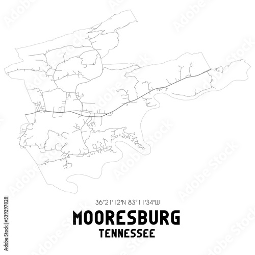 Mooresburg Tennessee. US street map with black and white lines.