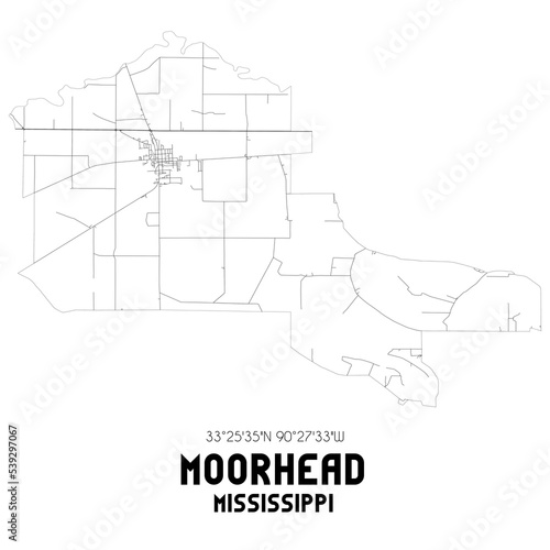Moorhead Mississippi. US street map with black and white lines.