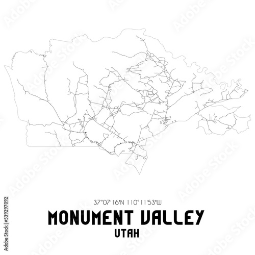 Monument Valley Utah. US street map with black and white lines.