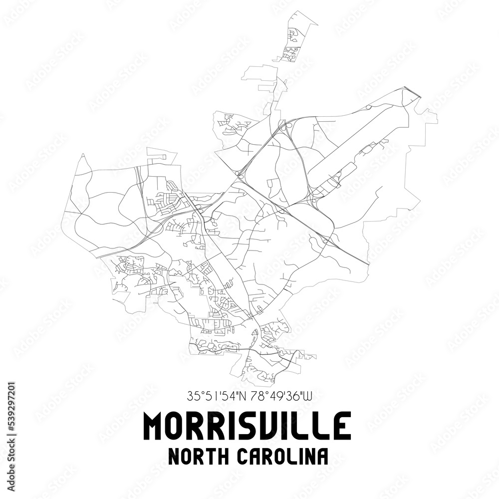 Morrisville North Carolina. US street map with black and white lines.