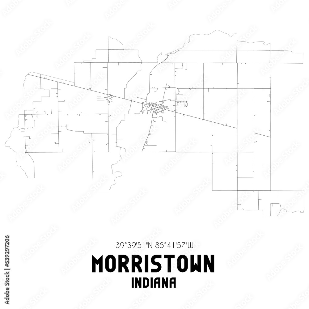 Morristown Indiana. US street map with black and white lines.