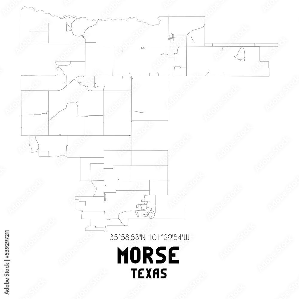 Morse Texas. US street map with black and white lines.
