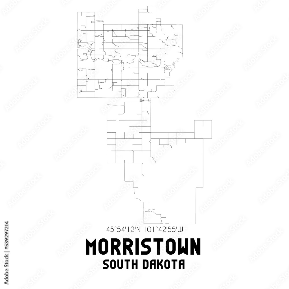 Morristown South Dakota. US street map with black and white lines.