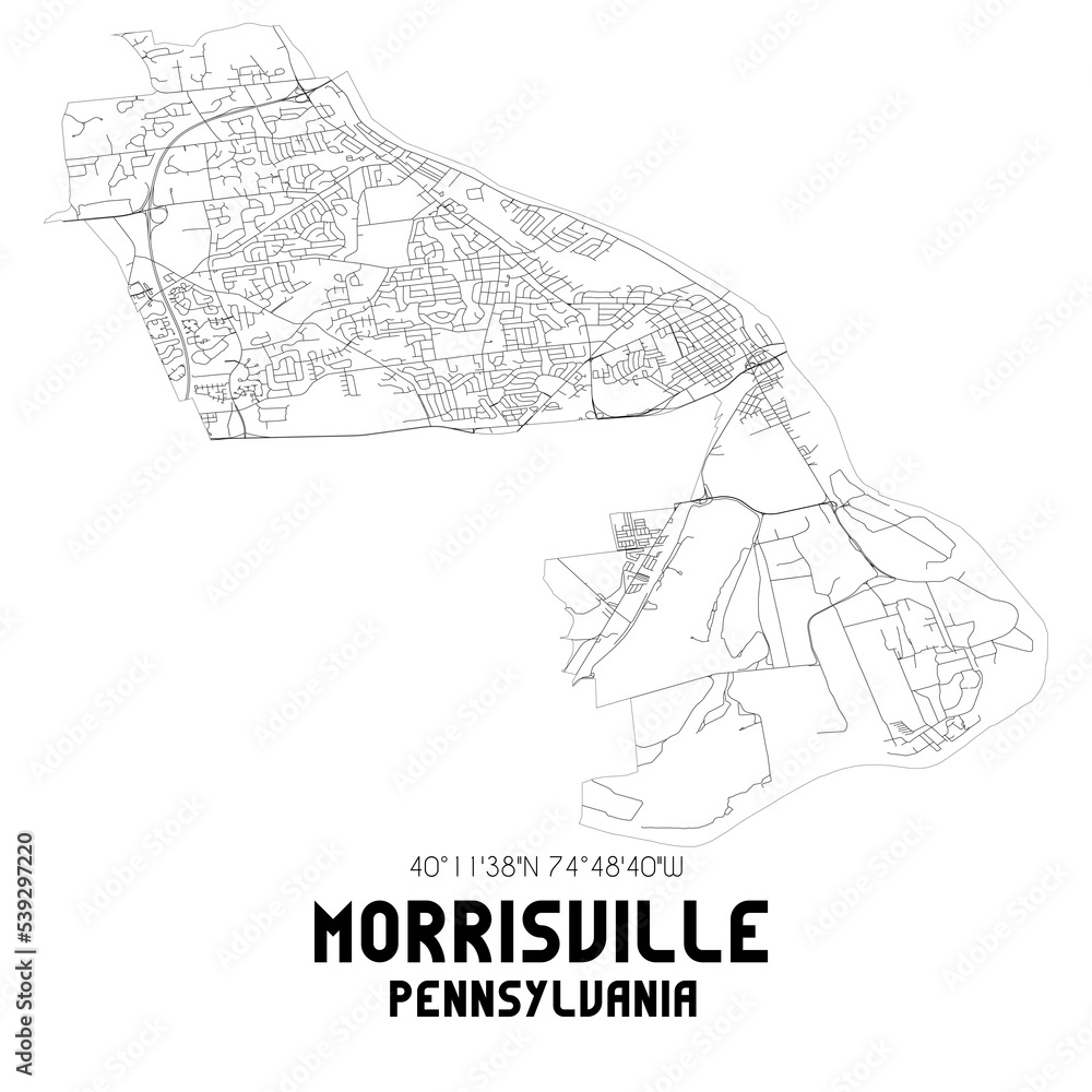 Naklejka premium Morrisville Pennsylvania. US street map with black and white lines.
