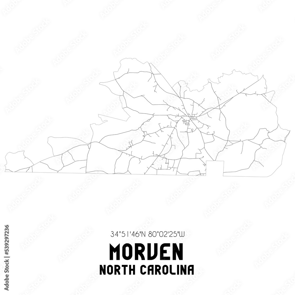 Morven North Carolina. US street map with black and white lines