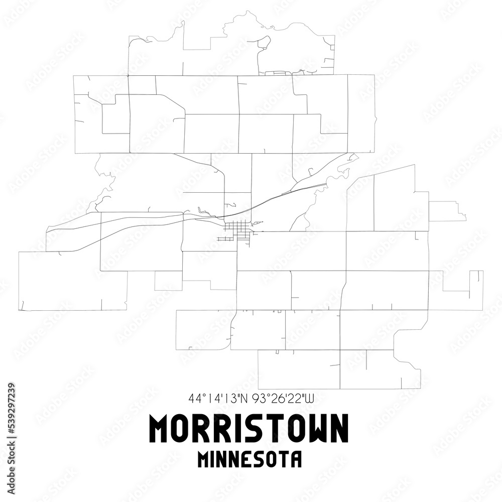 Morristown Minnesota. US street map with black and white lines.