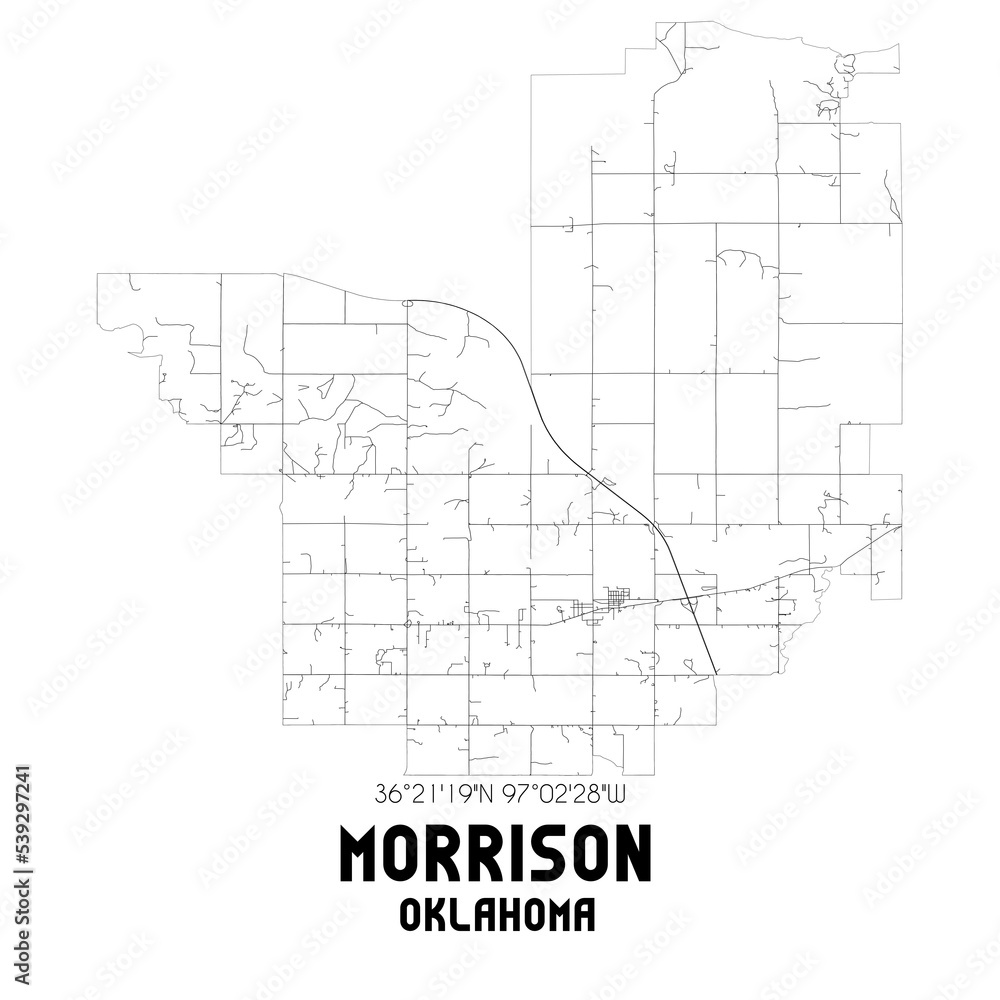 Morrison Oklahoma. US street map with black and white lines.