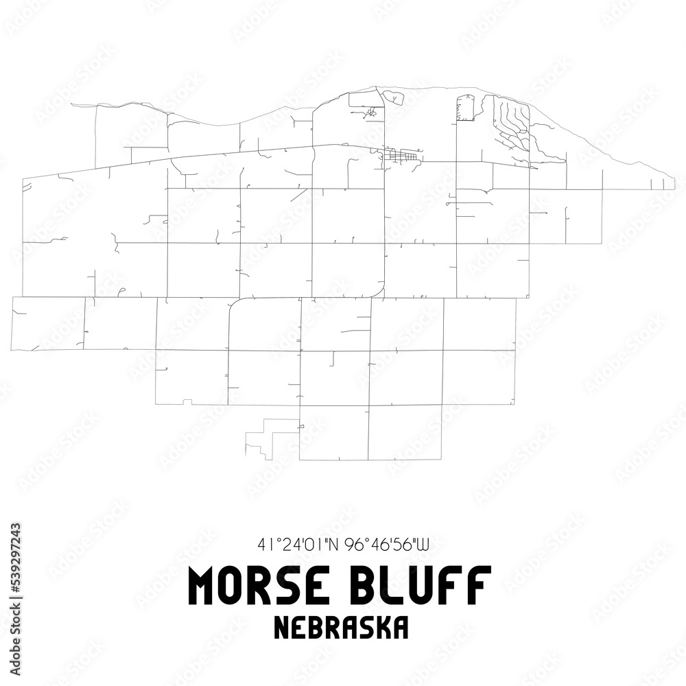 Morse Bluff Nebraska. US street map with black and white lines.