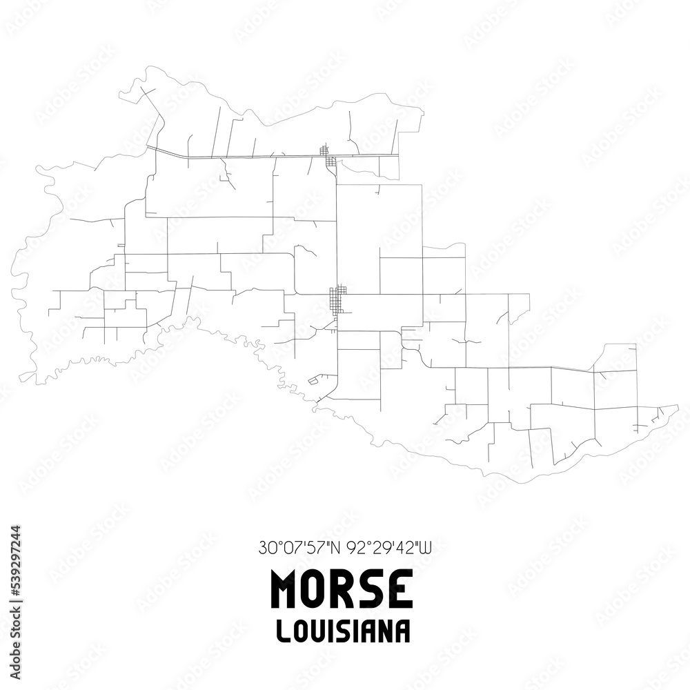 Morse Louisiana. US street map with black and white lines.