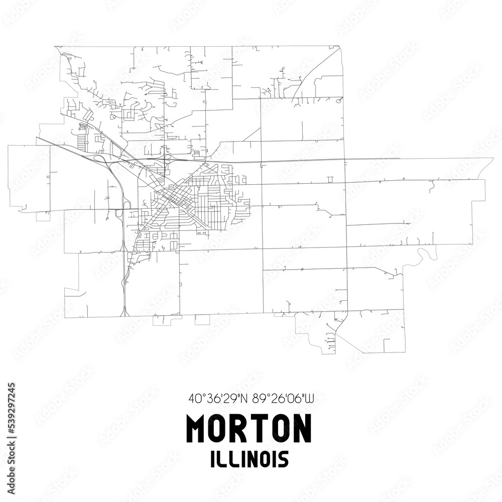 Morton Illinois. US street map with black and white lines.
