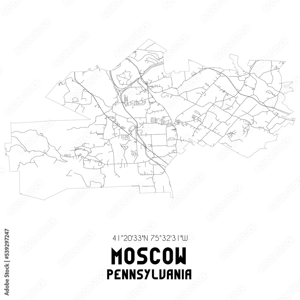 Moscow Pennsylvania. US street map with black and white lines.