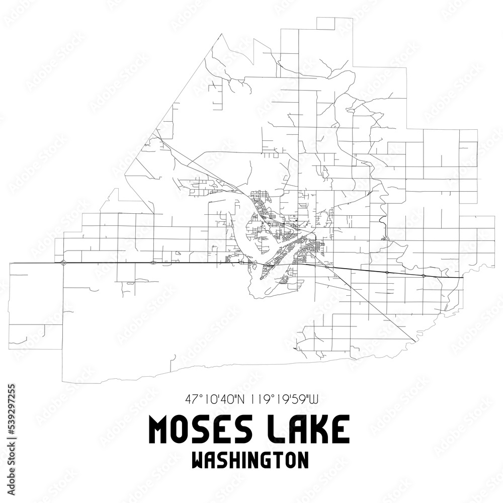 Obraz premium Moses Lake Washington. US street map with black and white lines.
