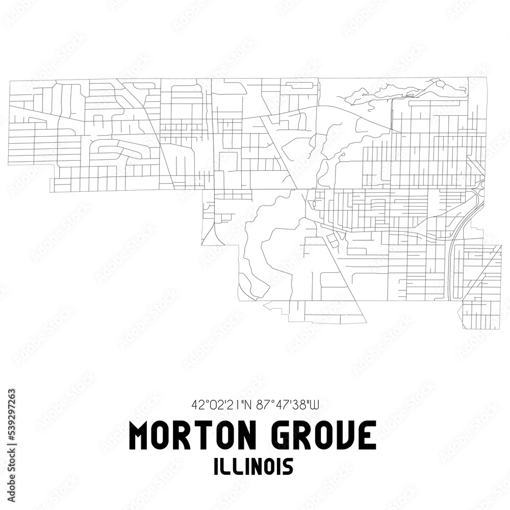 Morton Grove Illinois. US street map with black and white lines.