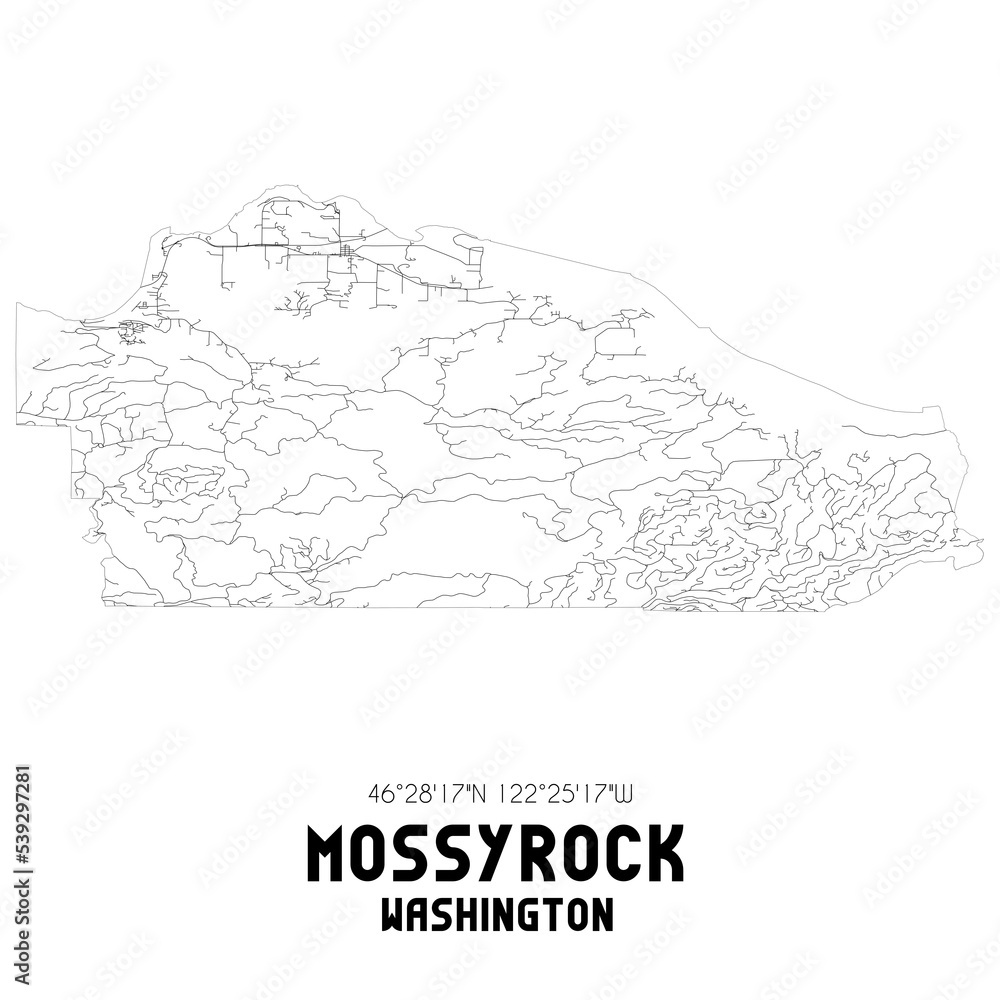 Mossyrock Washington. US street map with black and white lines.