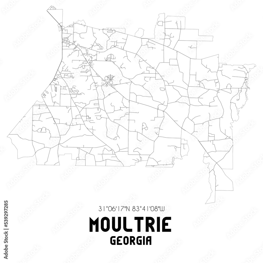 Moultrie Georgia. US street map with black and white lines.